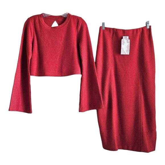 BAND OF THE FREE GYPSIES Women S M Midi Skirt & Cropped Top Alize Rust Knit NEW - Picture 2 of 12